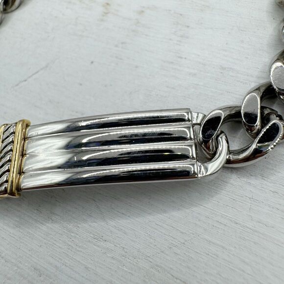 Sterling Silver 14k Gold Engraved N W ID Bracelet Dolan Bullock Curb Chain - Picture 4 of 9